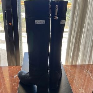 Authentic Chanel over knee or mid knee high/Low doublesided strong leather boots